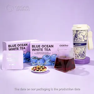 Bogo Vision Tea Blue Ocean White Tea 2 cartons (80g 8g×10packs）×2 With Free Glass Bottle 620ml/20oz With Blueberry Snow Pear Apple White Tea Dragon Fruit Mulberry