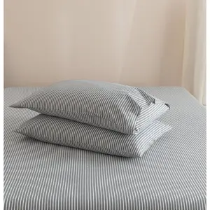 100% Washed Cotton Striped Pillowcases Set Envelope Closure Pack of 2, Linen Like Comfy and Breathable Textured Durable Bedding for All Seasons, King Size,