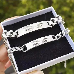 Personalized Eyes Photo Bracelet with encrypted spotify audio- Stainless Steel with Laser Engraved Eyes for Boyfriend and Family - Customizable Gifts