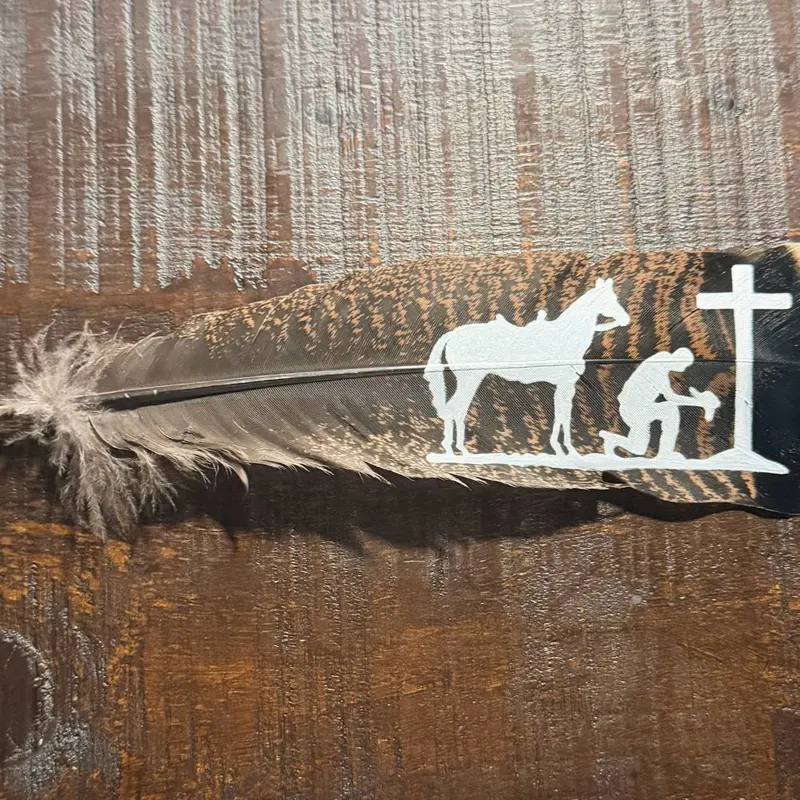 Custom Praying Cowboy Feather Custom Praying Cowboy Feather