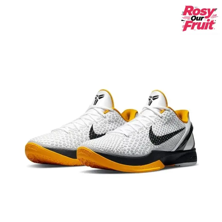 Clean White Breathable Scale Knit Ball Trainers Dotted Black Side Graphic Yellow Lining Trim Shock Absorb Dual Tone Black Orange Rubber Outsole Daily Casual Footwear