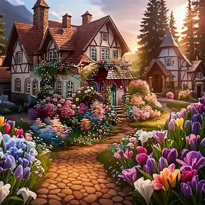 5D Full Round Drill Diamond Painting Kit - 13.78x13.78 in, for Adults Beginners, DIY House Flower Diamond Art, Friends Gift, Home Wall Decor