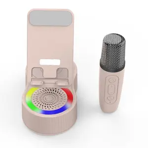 6 In 1 Portable Wireless Karaoke Speaker Phone Stand, Dual Micro Phone,Led Lights,Type C Fast Charging,Abs Material,Bluetooth 5.3fm Hd Bass Answering