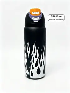 Owala 32oz Vacuum Insulated Stainless Steel Water Bottle with Flame Print, Leak Proof Travel Mug with Push Button Lid, Cup Holder Friendly,  Cold Retention for Iced Coffee & Drinks#leakproofwaterbottle#blackandwhiteflame #coolwaterbottle