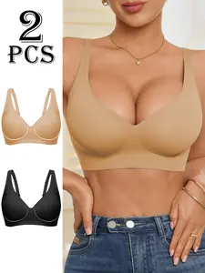Women's No-Wire Sports Bra Set, Smooth Fit Design, Medium Support, Detachable Cups, All-Season Wear, Comfortable Daily Use