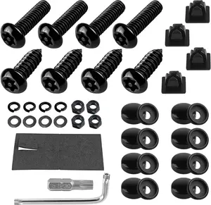 Anti  License Plate Screws Kits- Rustproof Stainless Steel  Tag Plate Mounting Hardware, M6 (1/4") Tamper Proof Fastener Nut, Caps Cover for Front Rear Frame Holder MountingAT-Black/8