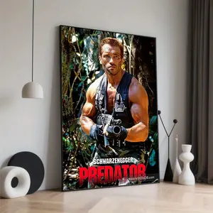 2D Flat Arnold Schwarzenegger Predator Movie Canvas Poster - Frameless High-Quality Print, 30.48x 45.72cm , Intense Action Art, Suitable for Home Office Cafe Wall Decoration, Christmas Halloween Thanksgiving Gift, Classic Film Vibrant Colors, Detailed Wea