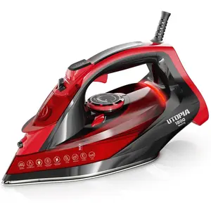 Home Steam Iron for Clothes - Non-Stick Soleplate - 1800W Clothes Iron With Auto-Off Safety Feature - Adjustable Thermostat Control, Variable Steam Control, Self-Clean, 8 Feet Cord (Black/Red)