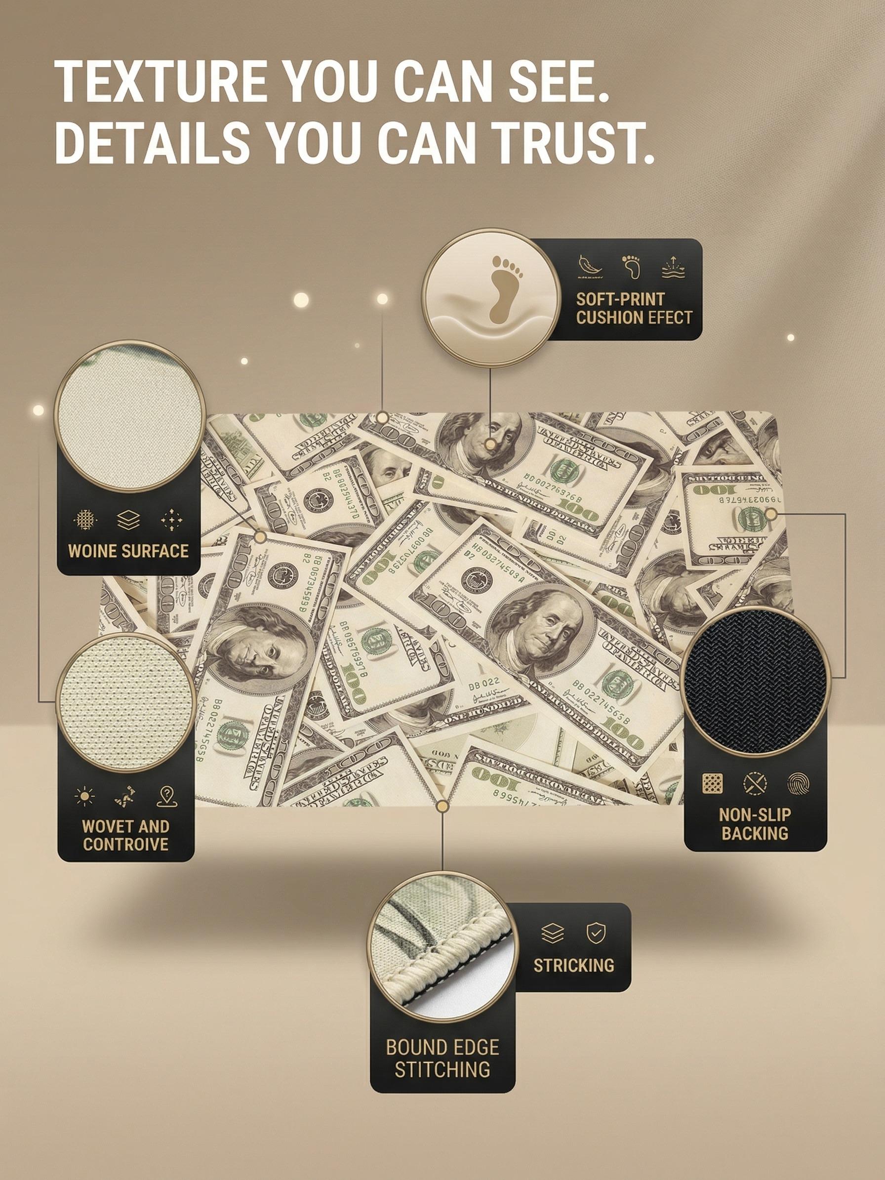 $100 Bill Rug Runner, Washable Non-Slip Money Print Carpet, Rubber Back Area Rug for Hallway Kitchen Bedroom Entryway Bath Mats $100 Bill Rug Runner, Washable Non-Slip Money Print Carpet, Rubber Back Area Rug for Hallway Kitchen Bedroom Entryway Bath Mats