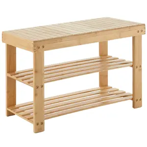Shoe Rack Bench, 3-Tier Bamboo Shoe Storage Organizer, Entryway Bench, for Entryway Bathroom Bedroom