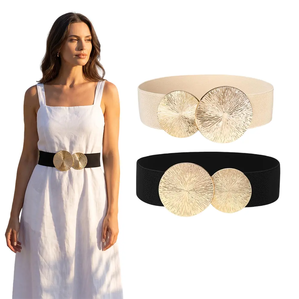 Pack of 2 Women Wide Stretchy Waist Belts Elastic Cinch Belt for Dresses, Skirts, Trousers, Jumpers, Coats or Duvets Suitable for All Seasons