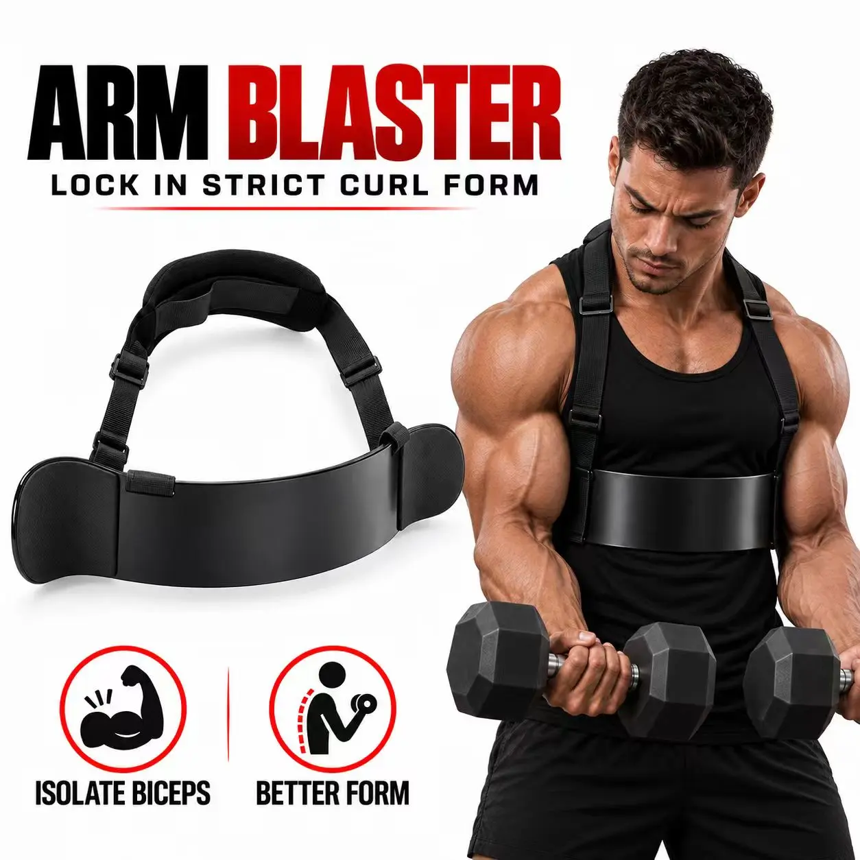 Arm Blaster Biceps Curl TricepsMuscle Isolator Bomber Fitness Gym WorkoutTraining Support Black adjustable chest workout equipment forearm triceps