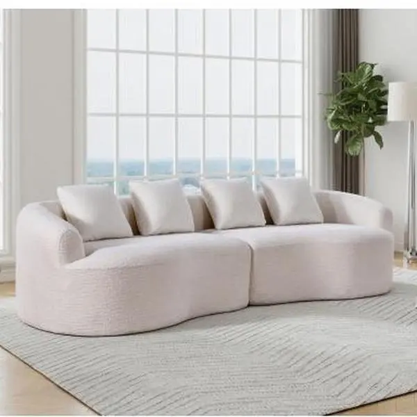 110" Curved Boneless Couch, Oversized Cloud Sofa with 4 Pillows, Modern 4 Seater Modular Sectional Sofa, Boneless Sectional Couches for Living Room, Curved Foam Couch, Beige