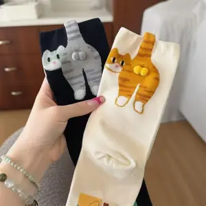 4 Pairs Cute 3D Tiger Print Socks, Cat Claw Boots + Bell Collar Design, Unisex Winter Warm Long Tube & Thick Casual Socks Fit Paw