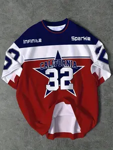 Men's 32 graphic letter print T-shirt, crew neck, short sleeve, summer casual fashion T-shirt, trendy streetwear, suitable for everyday wear and outings.