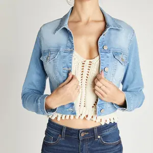 Light Wash Stretch Denim Crop Jacket