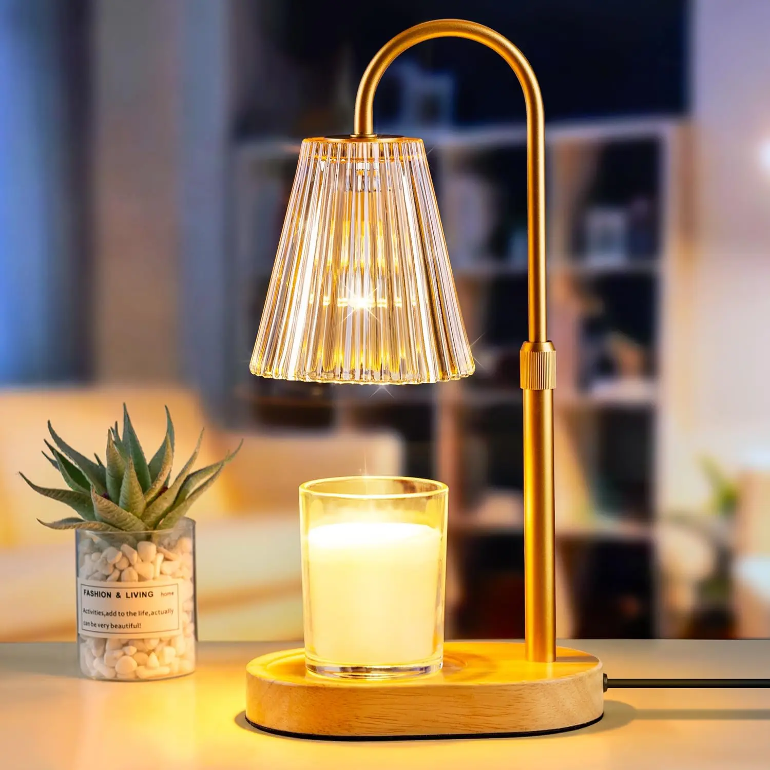 Candle Warmer Lamp with Timer: Electric Candles Wax Warmers Glass Lamps for Jar Candles Burner Adjustable Height and Dimmable Light Modern No Flame Scented Candle Warming Lantern,