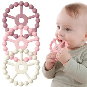 3-Pack Silicone Teething Rings for Babies BPA-Free Teether Toys for 0-24 Months Infant Toddler Chew Rings Purple Pink White