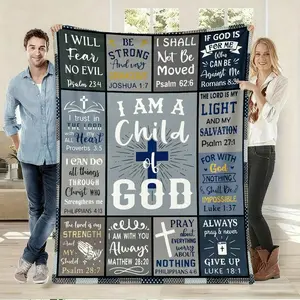 I Am A Child Of God Bible Verse Collage Flannel Fabric Blanket, Cooling Soft Cozy Bedding Throw for Christian Faith Spiritual Theme Bedroom Use, Living Areas Gift for Religious Believers