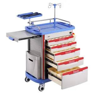 5-Tier Lab Cart, Mobile Medical Cart With 5 Drawers And 2 Trash Bins, Blue, PP Material, Lab Rolling Cart With 4 Silent Wheels For Lab, Clinic, Hospital, Salon, Office, Durable Trolley Storage Cart For Medical Facilities
