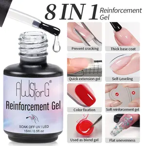 AWStorG 15ML 8-In-1 Reinforcement Gel Strengthener Gel Builder Self Leveling Quick Extension Nail Polish Enhanced Top Coat Long-Lasting Soak Off UV/LED Gel Nail Art Manicure Nail Care