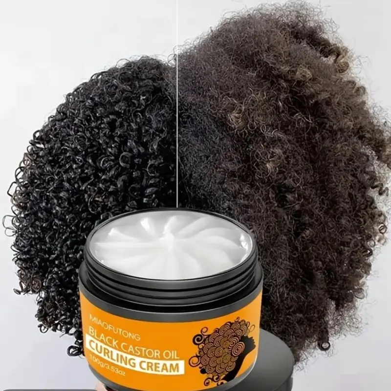 Black Castor Oil Curling Cream - Curl Protection Mousse & Gel for Afro Hair, Normal Hair, Smooth Textured Styles, Lightweight Frizz Control