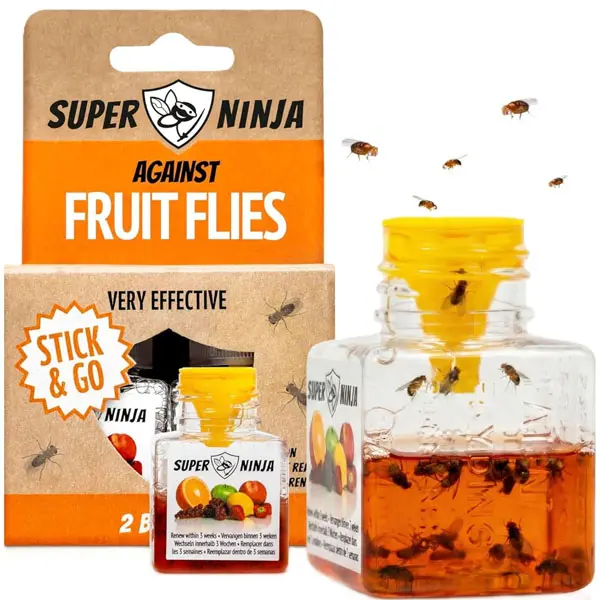 🔥 HOT SALE 51% OFF | Super Ninja Fruit Fly Traps - Very Effective Catcher for Kitchen Counters & Trash Bins - Natural Liquid Bait - Safe for Kids & Pets - 2 Bottles - 3 Weeks Protection - Eco-Friendly Design Household Pest Control