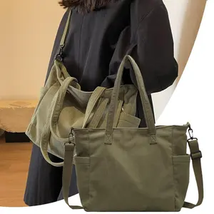 【Christmas Gifts】Women's Autumn and Winter Striped Corduroy Tote Bag, Large Capacity Crossbody Bag for Student Class, Crossbody Tote Bag with Detachable Adjustable Shoulder Strap,Black Friday