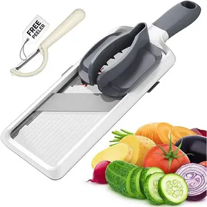 Adjustable Handheld Mandoline Slicer – Stainless Steel Blade Vegetable & Fruit Cutter with Safety Grip