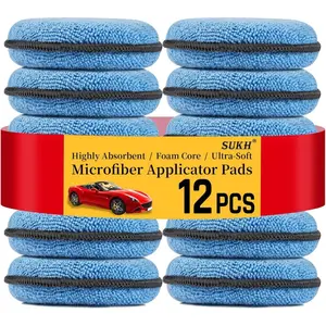 12 Pack Microfiber Foam Car Wax Applicator Pad-Foam Applicator Pads Detailing Round 4.72 inch Polishing Sponges For Car Wax Applicator Round Blue