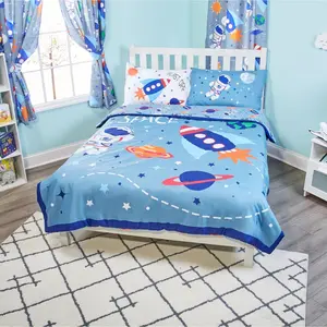 EVERYDAY KIDS Outer Space Twin/Full Size Bed Comforter for Young Boys with a Rocket and Planets; Toddler Boy Bedding for Astronaut and Galaxy Decor; All Season Orange, Red and Blue Comforter