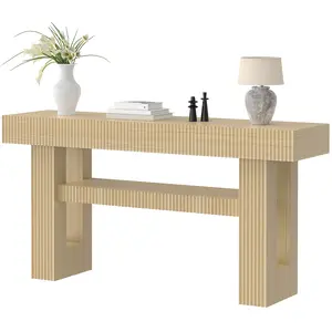 63" Fluted Console Table for Entryway, 2-Tier Entryway Table with Storage Shelves, Narrow Long Wood Sofa Table Behind Couch Table for Living Room, Hallway, Entrance, Foyer