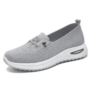 Women's Knit Lace-Up Sport Sneakers - Breathable Mesh Walking Shoes with Comfort Sole, Secure Lace-Up Design, Cushioned Sport Sole, Versatile Color Palette, Ideal for Gym & Casual Outings