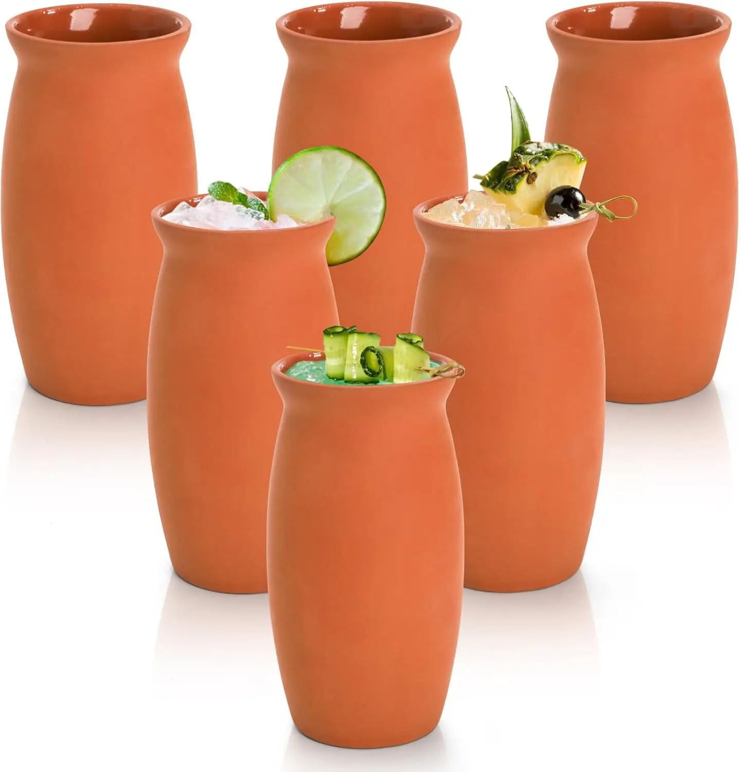 6 Pack 12 oz Cantaritos de Barro Mexicanos, Natural Clay Cups for Taco Tuesday and Mexican-Themed Parties, Mexican Clay Cocktail Glasses for Tequila, Margaritas, Mojitos