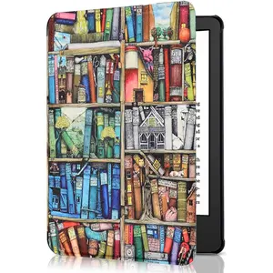 F-CPS14   Case for 6 Inch Kindle 2024 and 2022 (11th Generation) - All New Slim Premium PU Leather Smart Protective Cover with Hand Strap, Auto Wake/Sleep for Kindle RS23CV / C2V2L3 E-Reader - Bookshelf