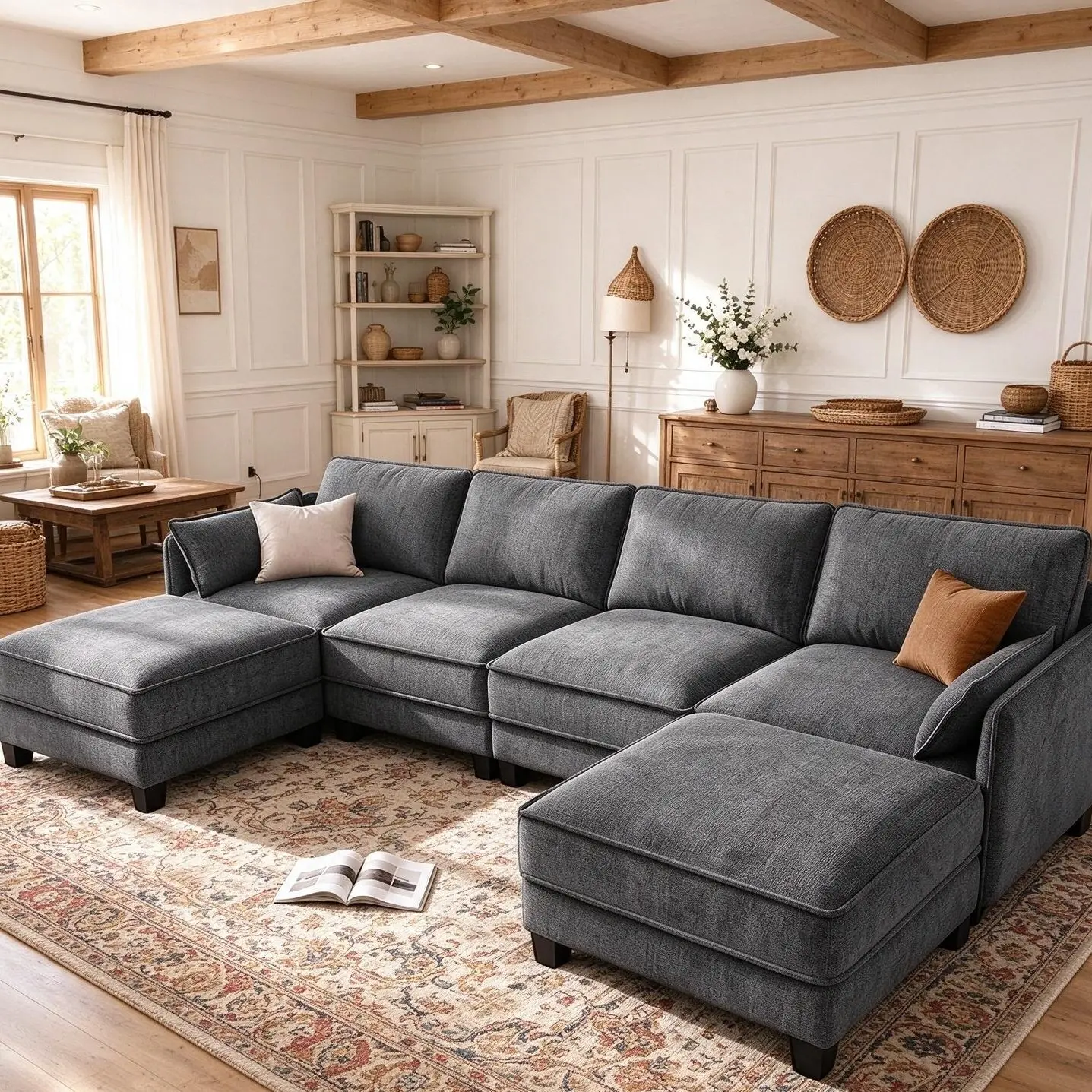 Large Soft Modular Sectional U Shaped Couch, 116" Cloud Sofa for Living Room