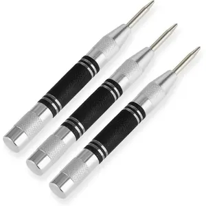 3 Pack Automatic Center Punch,  5 Inch Heavy Duty Steel Spring  Center Hole Punch with Adjustable Tension Punch Tool for Metal  Plastic Glass