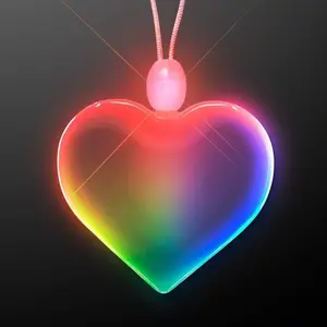 Set of 25 Light Up Necklace Shining Heart with Rainbow Lights - 25 Acrylic Heart Shaped Necklaces with Color Changing LED Lights for Valentine's Day & Bachelorette Parties