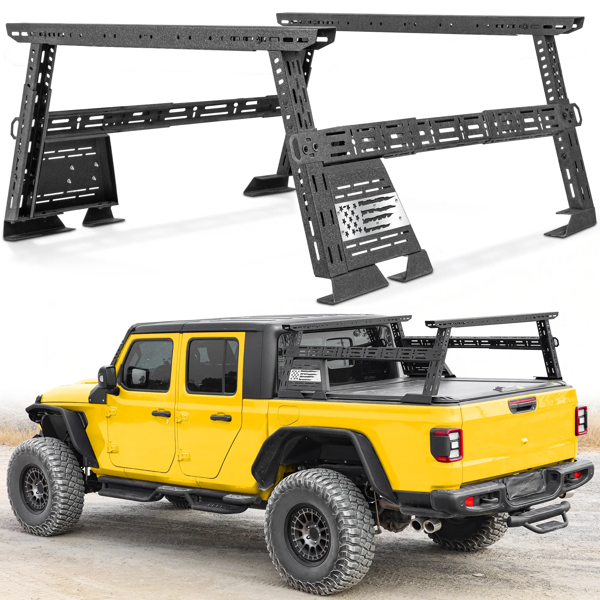 MONOKING Adjustable Full-Size Pickup Truck Bed Rack - Automotive Car Accessory with 2 Crossbars, DIY Panels, for F150 F250 F350, Silverado, Sierra, Ram 1500-3500, Tundra, Titan | Accessories for Your Car