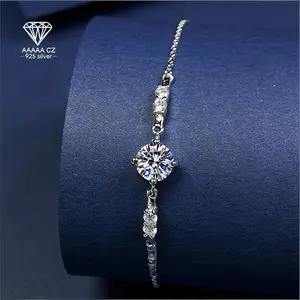 925 Silver Inlaid With 1 Carat 5A CZ Versatile Exquisite Women's Bracelet Birthday Gift Valentine's Day Christmas Halloween New Year Daily Vacation Party Wedding Fashion Luxury Elegant Ladies' Jewelry