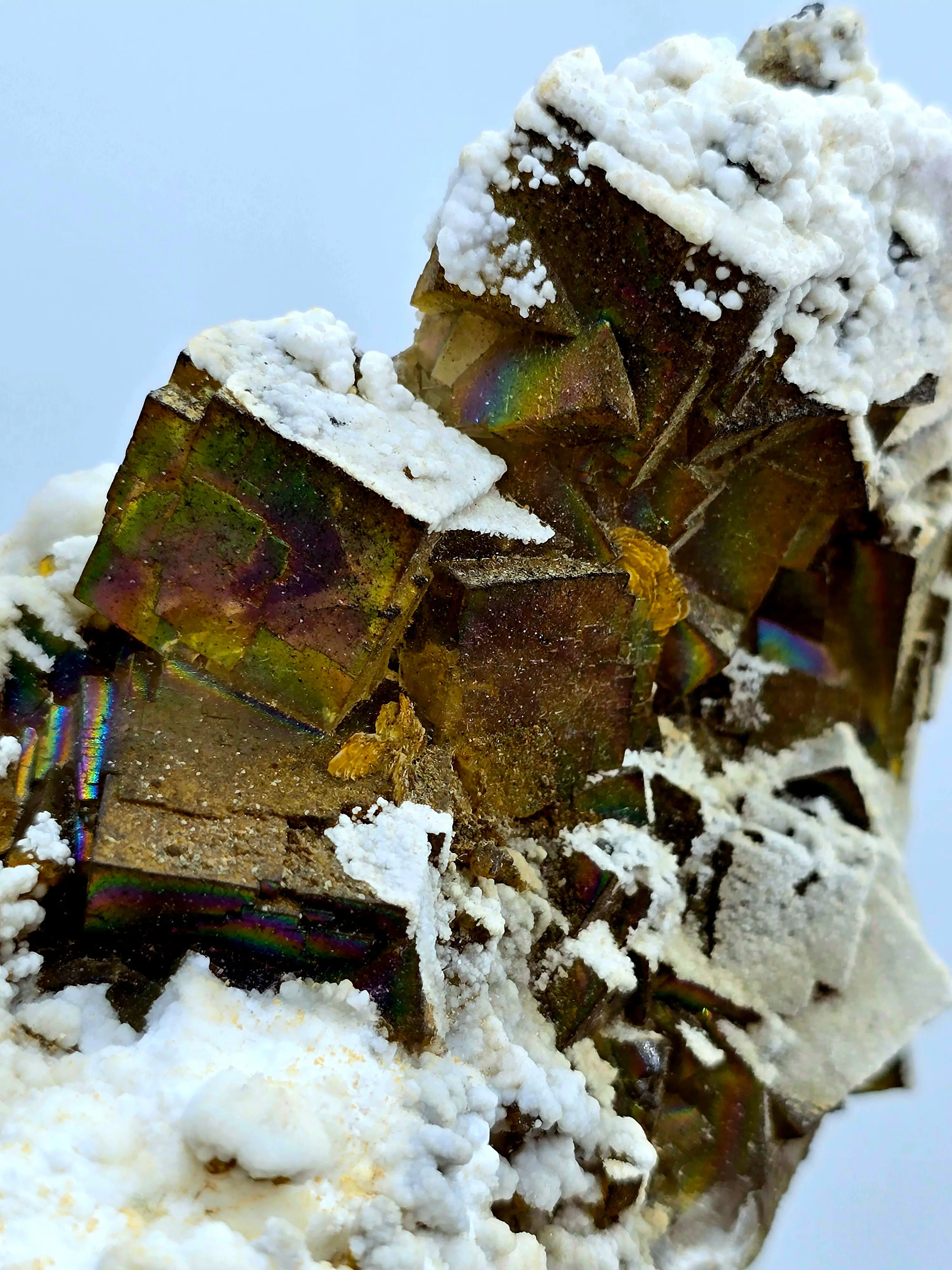Iridescent Yellow & Purple Fluorite with Calcite – Pakistan