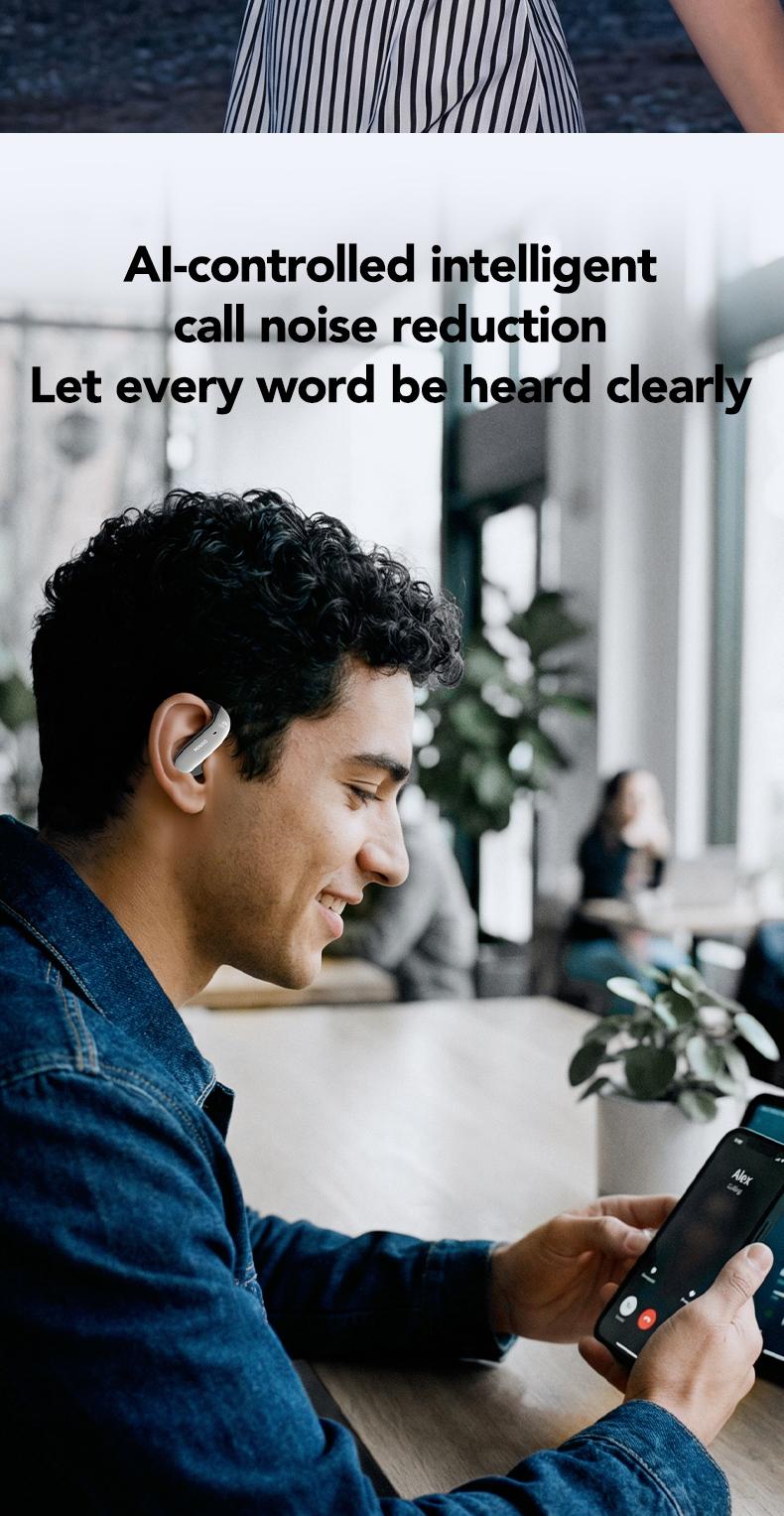 MINISO MS218 Open Ear Bluetooth Headphones, Translator Earbuds with 134 Languages, Active Noise Cancelling, 3D Spatial Audio, Comfortable Titanium Alloy Earhooks for Work, Travel, Sports