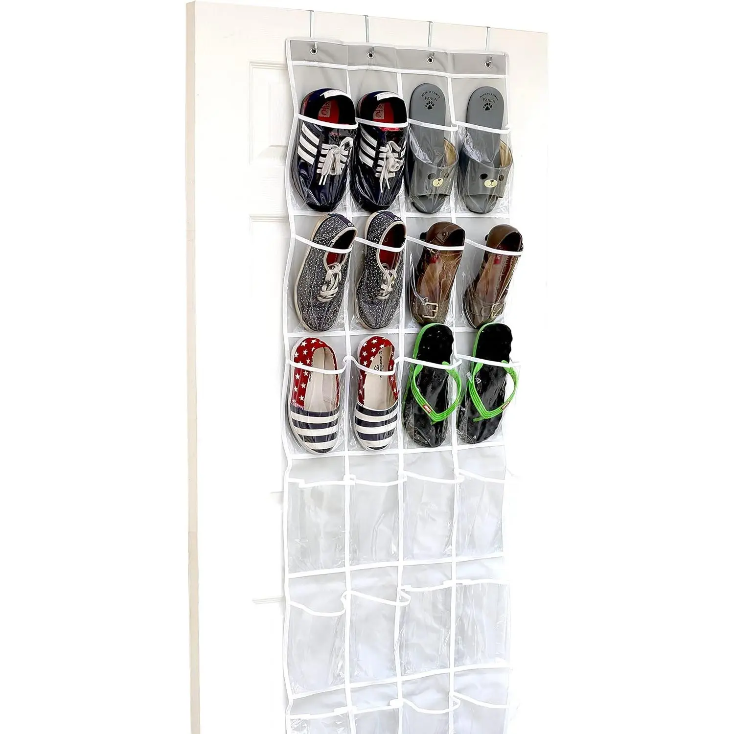 Simple Houseware 24 Pockets Clear Over the Door Shoe Organizer, Gray | 64" x 19", 4 Durable Metal Hooks, 4.3" x 9.5" Pocket Size, Multipurpose