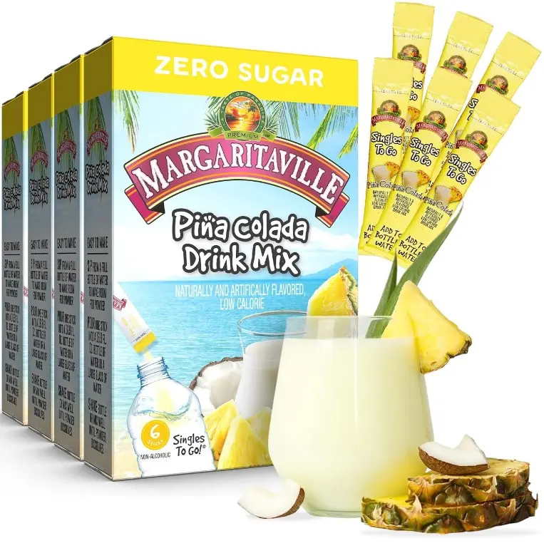 Margaritaville Singles To Go Water Drink Mix - Pina Colada Flavored, Non-Alcoholic Powder Sticks 6 CT, 0.70 Ounce (Pack of 4)