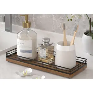 Acacia Wood Bathroom Vanity Tray, 11" L Small Countertop Tray for Dresser, Table, Kitchen Counter, Coffee Bar