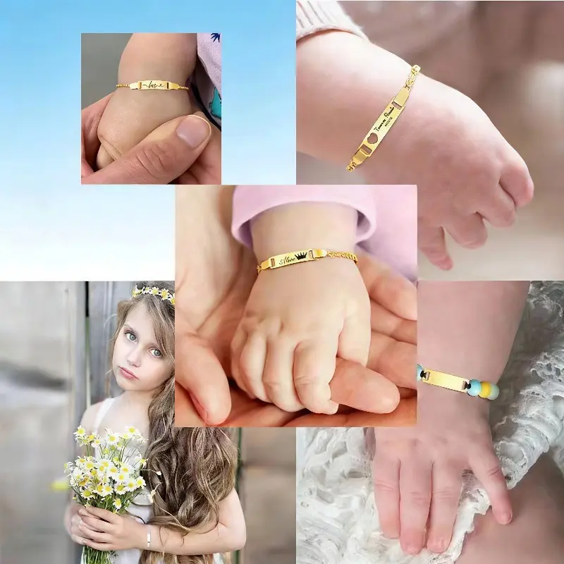 Personalized Infant Baptism Bracelet Stainless Steel Hypoallergenic Baby Name Jewelry Custom Gift for Boys Girls Family Love