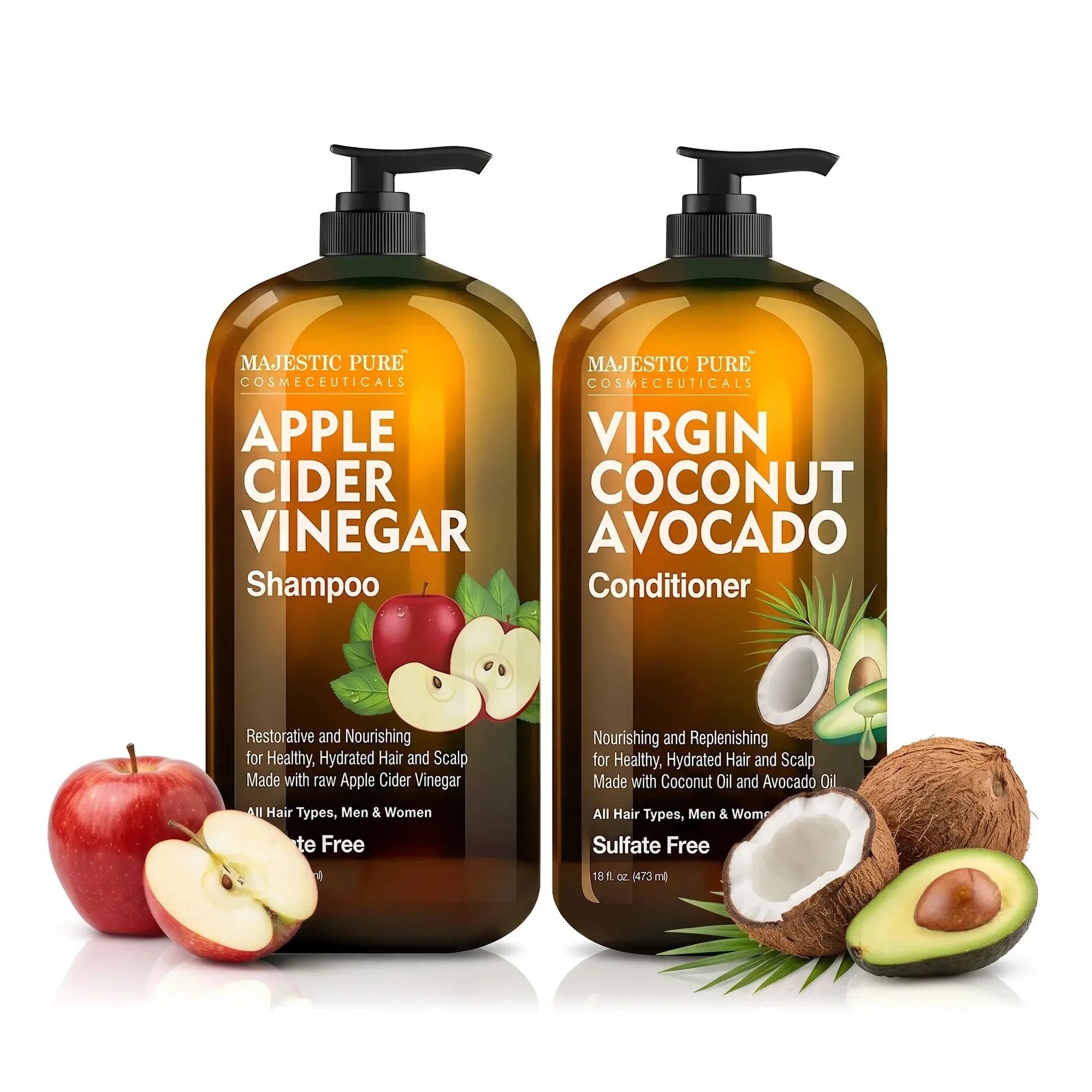 Apple Cider Vinegar Shampoo & Coconut Avocado Conditioner Set | 16 fl oz each