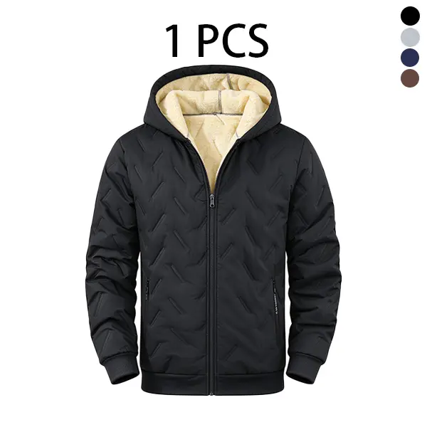 Men's Hooded Fleece Lined Jacket Padded Winter Warm Full Zip Outerwear