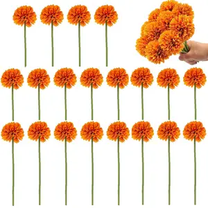 Artificial Flowers 20Pcs 10inch Fake Silk Artificial Chrysanthemum Ball Hydrangea Bridal Wedding Bouquet for Kitchen Home Decor (Orange) - Home Improvement. Decorative Fruit Plants Gift