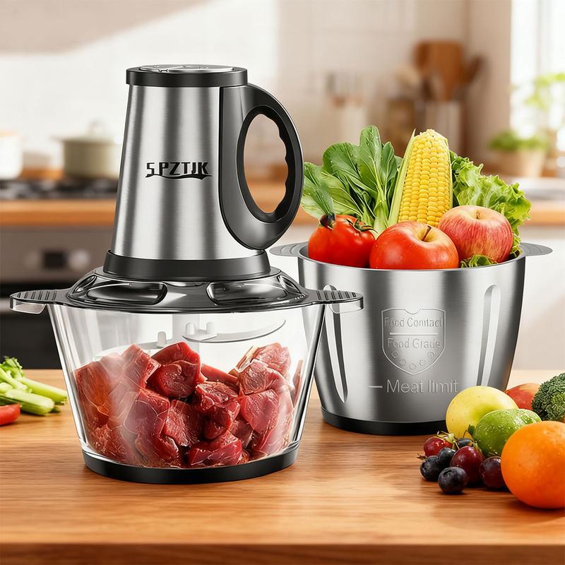 SPZTJK 2L Baby Food Processor & Meat Grinder - 2 Free Dishwasher-Safe Blades & Bowls, Pure Copper Motor for Homemade Puree/Nuts/Meat, BPA-Free & Quiet Design for Family Cooking